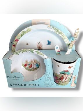 Peter Rabbit Kids 5-Piece Dinner Set - Blue Floral Bunny Design